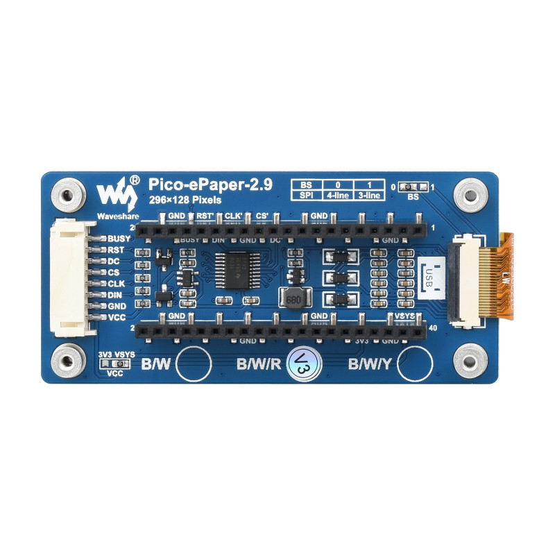 Display Epaper 2.9 - Waveshare Pico-ePaper-2.9-B, 2,9-Zoll-E-Paper-E-Ink-Anzeigemodul (B) für Raspberry