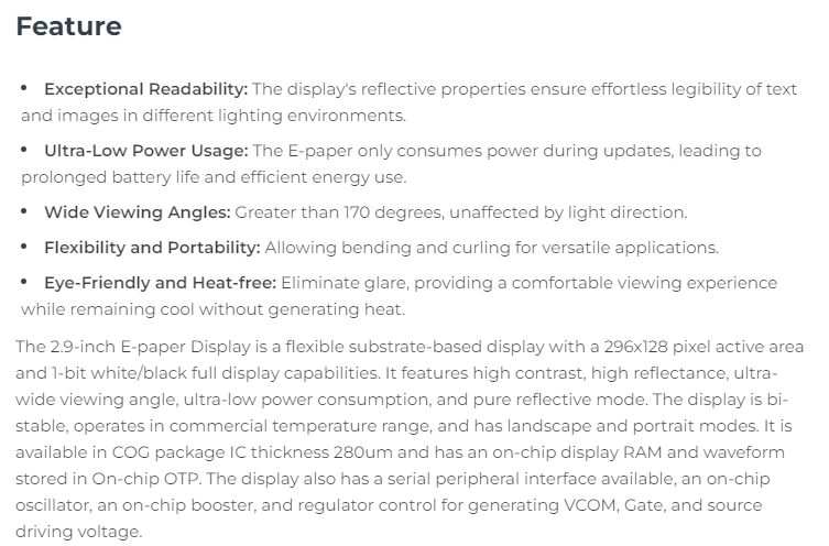 Display Epaper 2.9 - 104990852 2,9-Zoll Flexibles Monochromes E-Ink E-Paper